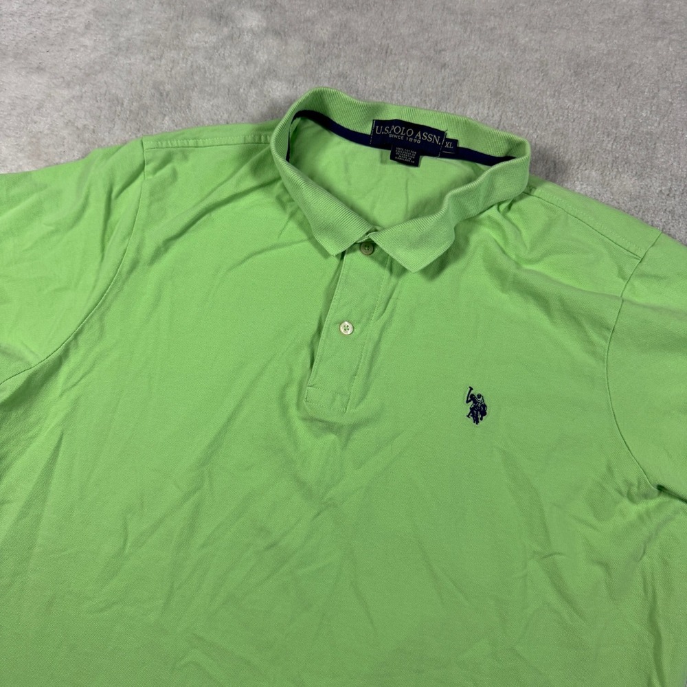 US Polo Assn Polo Shirt Mens XL Lime Green Pique Short Sleeve 116661V1 Classic